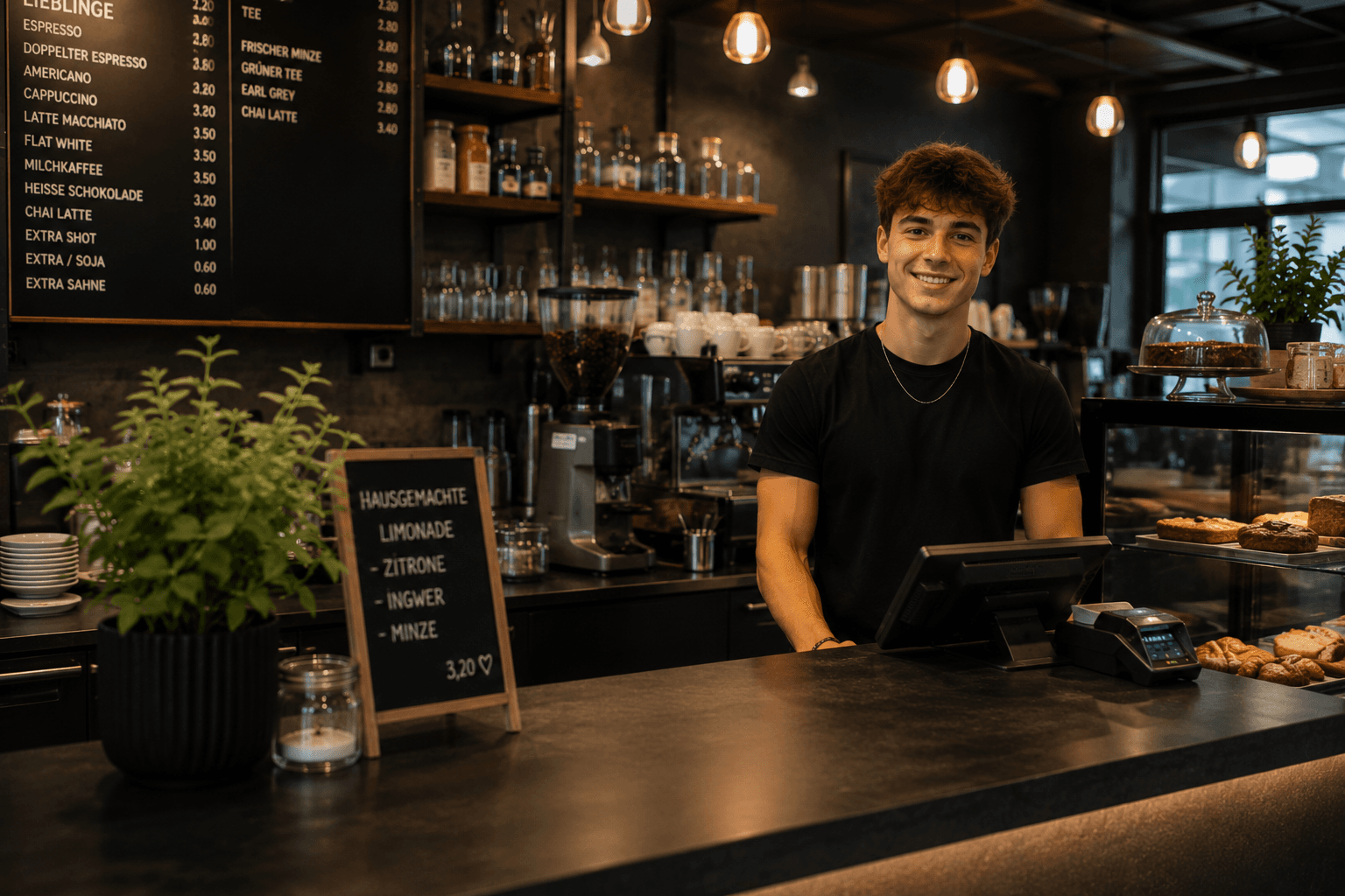 Jugendlicher arbeitet in einem Cafe